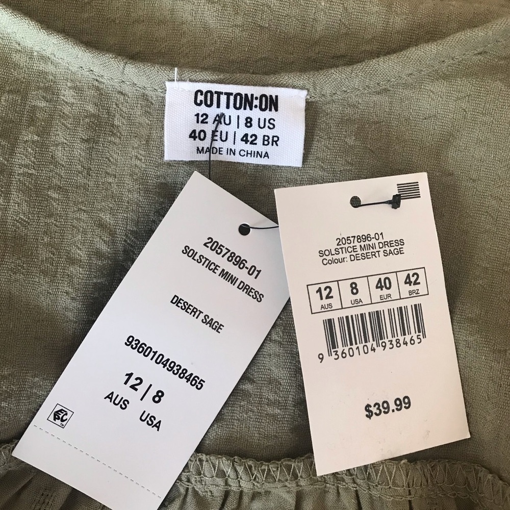 Cotton-On Women’s 12 New Sage Green Tie Strap Lightweight Mini Tiered Dress NWT - Picture 13 of 16
